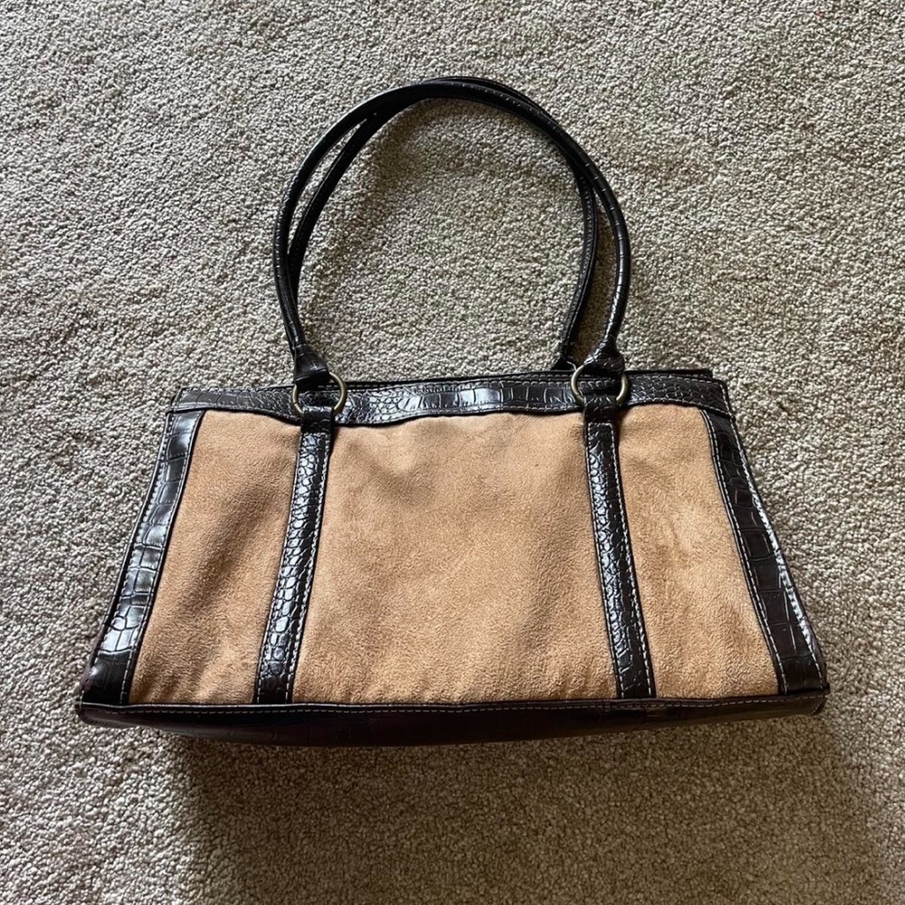 Faux Crocodile and Suede Tan Shoulder Bag